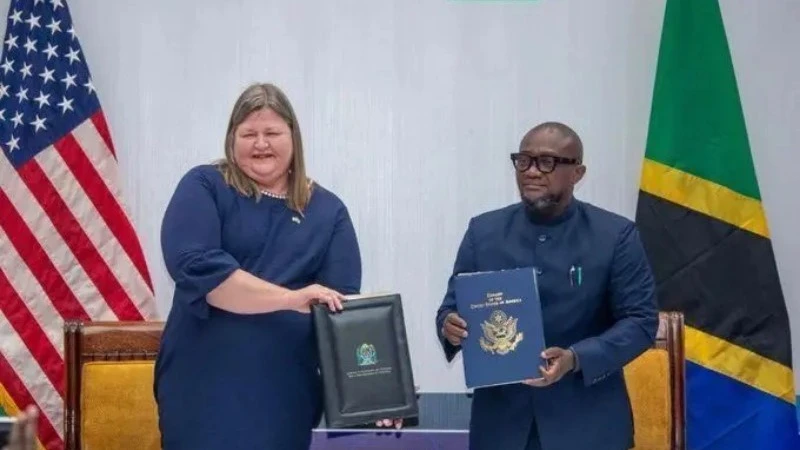 Health Minister Mohamed Mchengerwa and US Embassy Public Affairs Officer Jeanne Clerk sign a Memorandum of Understanding on a five-year $3.1 billion partnership to strengthen health systems during an event held in Dar es Salaam on July 1, 2026