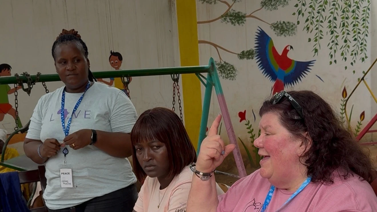 US based Cathy Robinson Pickett (R) speaks on the supported community projects for Kilimanjaro region over the weekend.